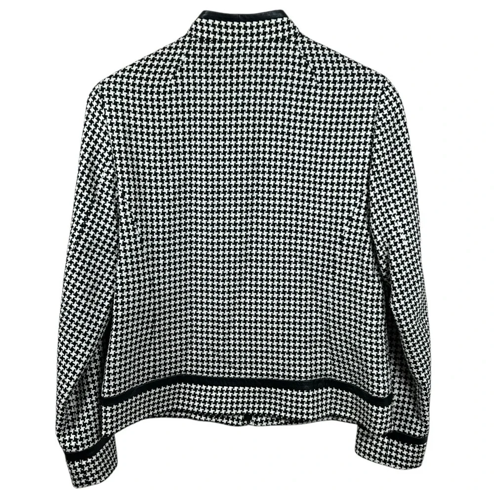 Pendleton‎ Womens 6 Black Cream Houndstooth Virgin Wool Lambskin Trim Jacket